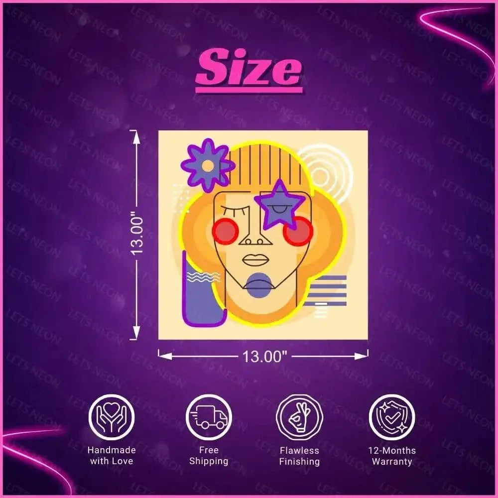 Abstract Girl Face UV Neon Sign Lets Neon