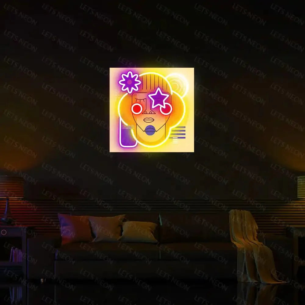 Abstract Girl Face UV Neon Sign Lets Neon
