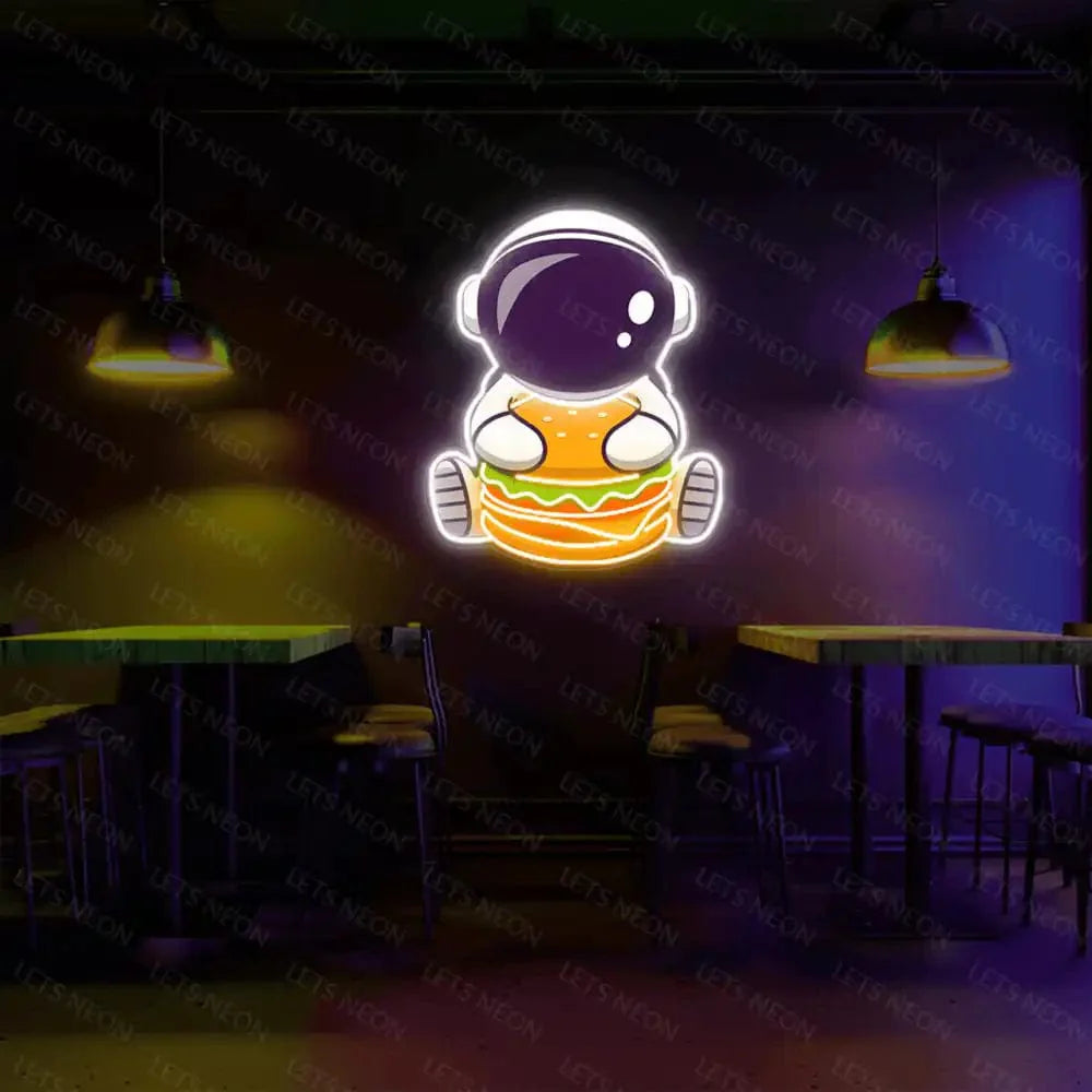 Astronaut Eating Burger UV Neon Sign Lets Neon