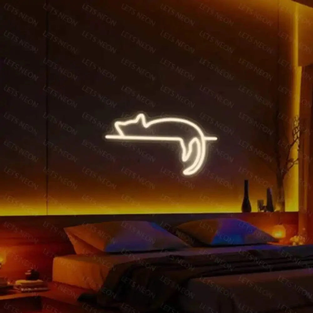 Cat Lying Neon Sign - Cat Lover Gift Lets Neon