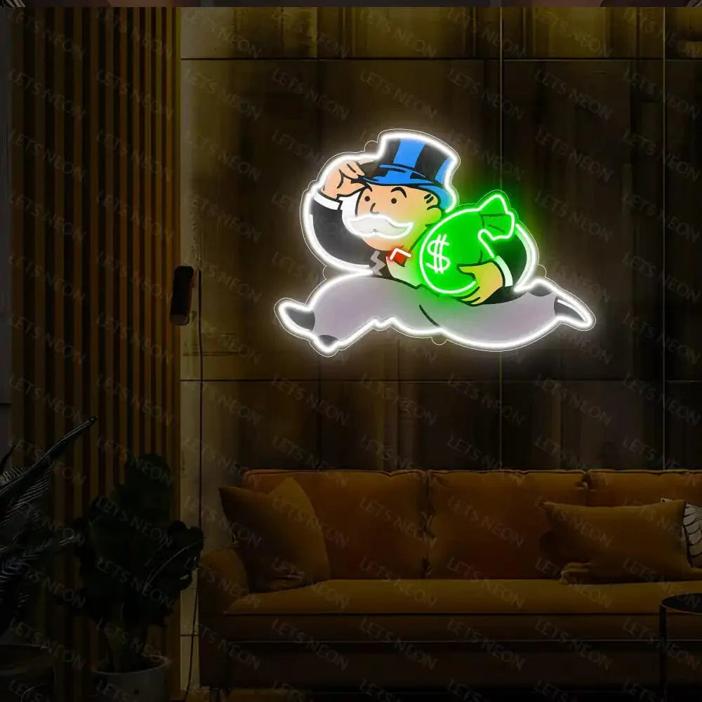 Monopoly Man with Money UV Neon Sign Lets Neon