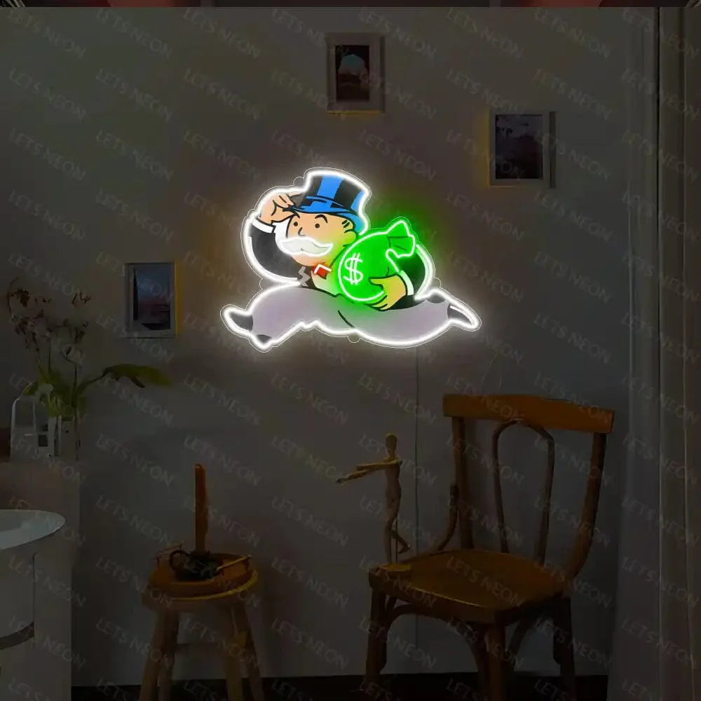 Monopoly Man with Money UV Neon Sign Lets Neon