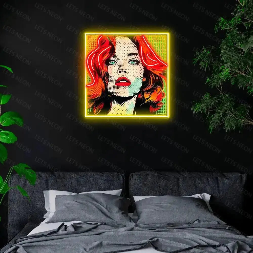 Red Hair Woman UV Print Neon Sign Lets Neon