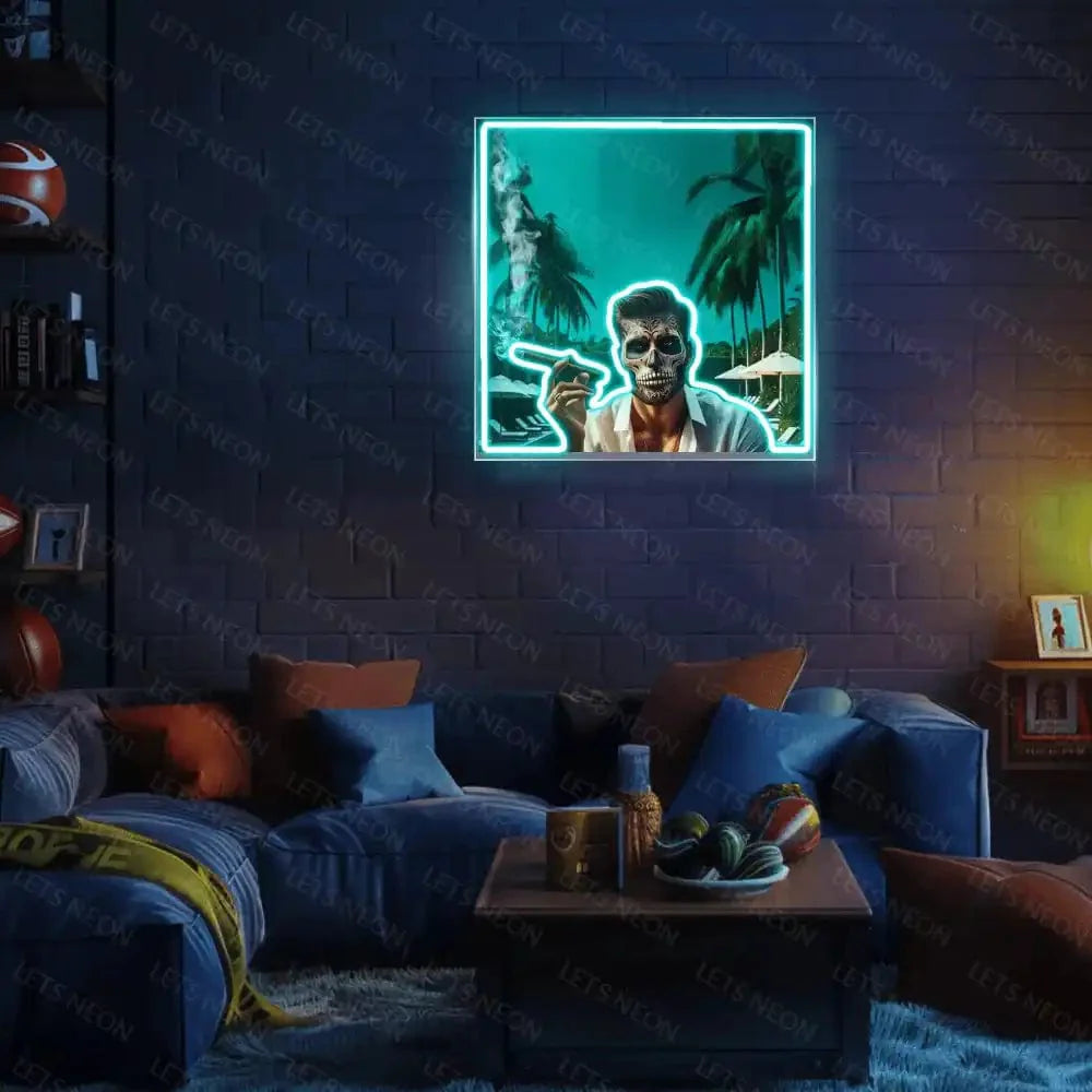 Smoking Skull Man UV Neon Sign Lets Neon