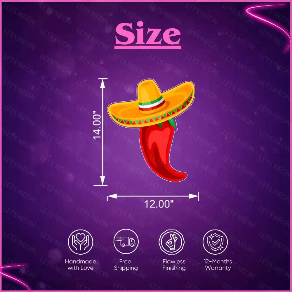 Sombrero Red Chilli UV Neon Sign Lets Neon
