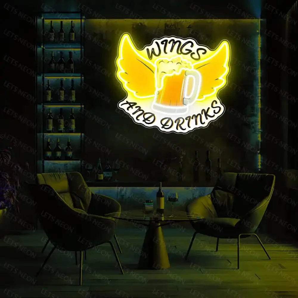 Wings and Drinks UV Neon Sign Lets Neon