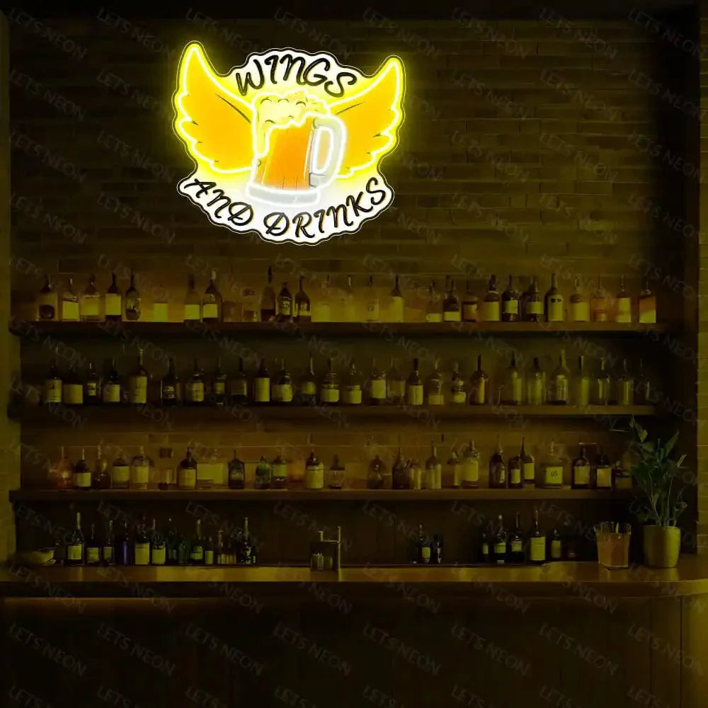 Wings and Drinks UV Neon Sign Lets Neon