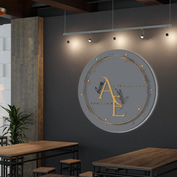 Round 3D metal backlit sign (Alexandra Watts)
