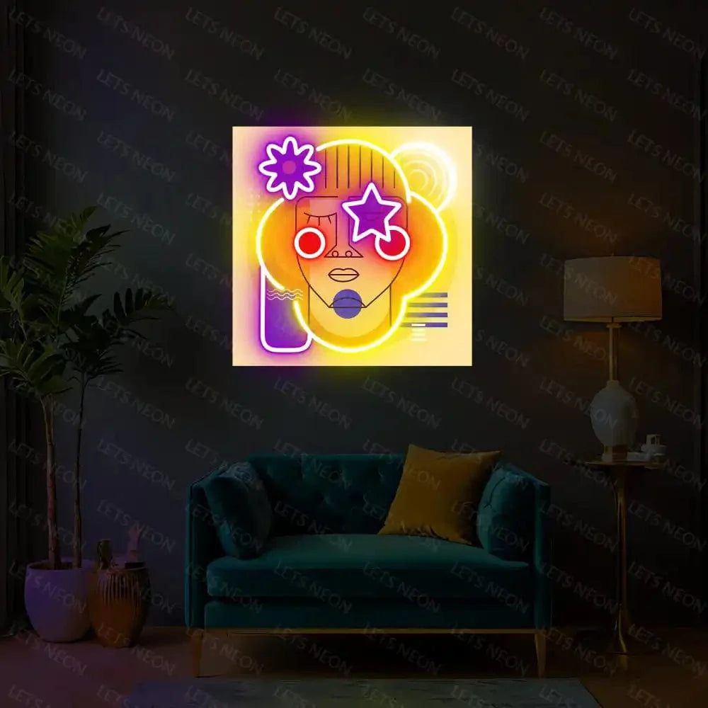 Abstract Girl Face UV Neon Sign Lets Neon