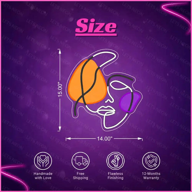 Abstract Line Face UV Neon Sign Lets Neon