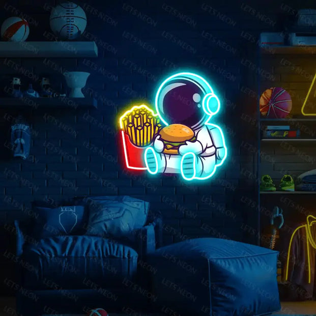 Astronaut Burger Fries UV Neon Sign Lets Neon