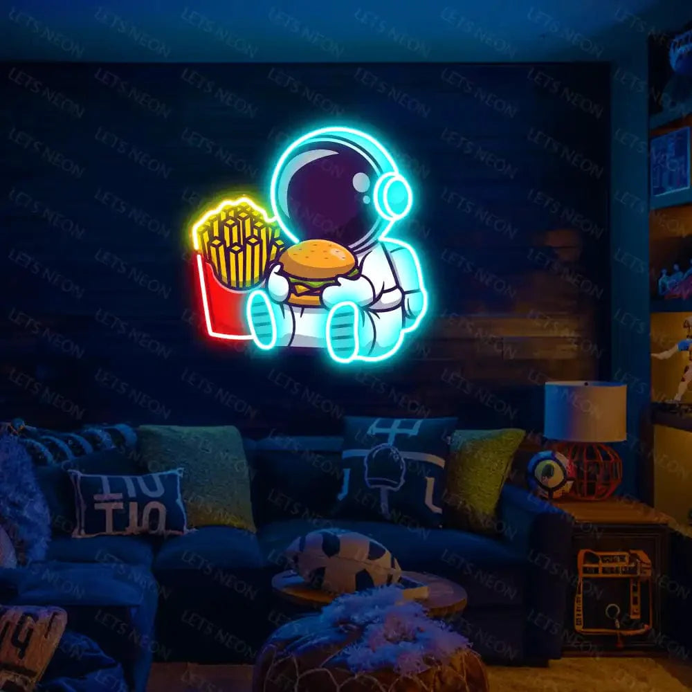 Astronaut Burger Fries UV Neon Sign Lets Neon