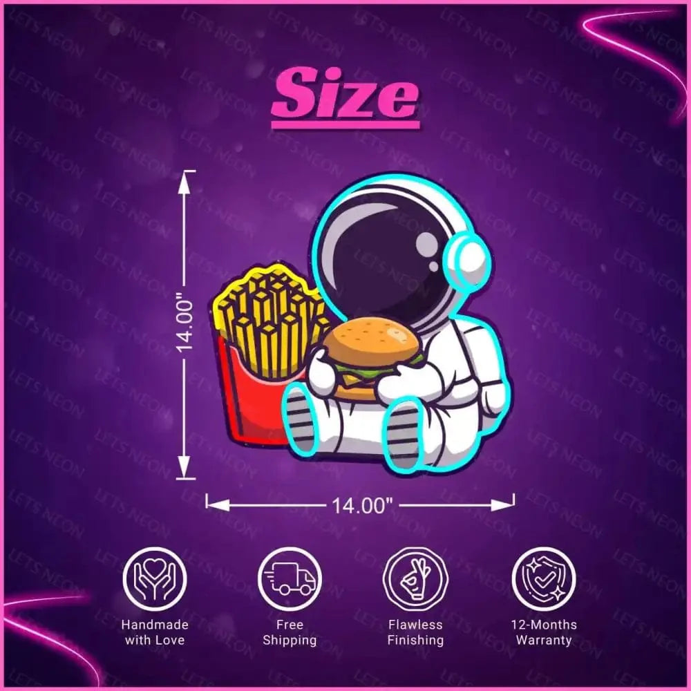 Astronaut Burger Fries UV Neon Sign Lets Neon