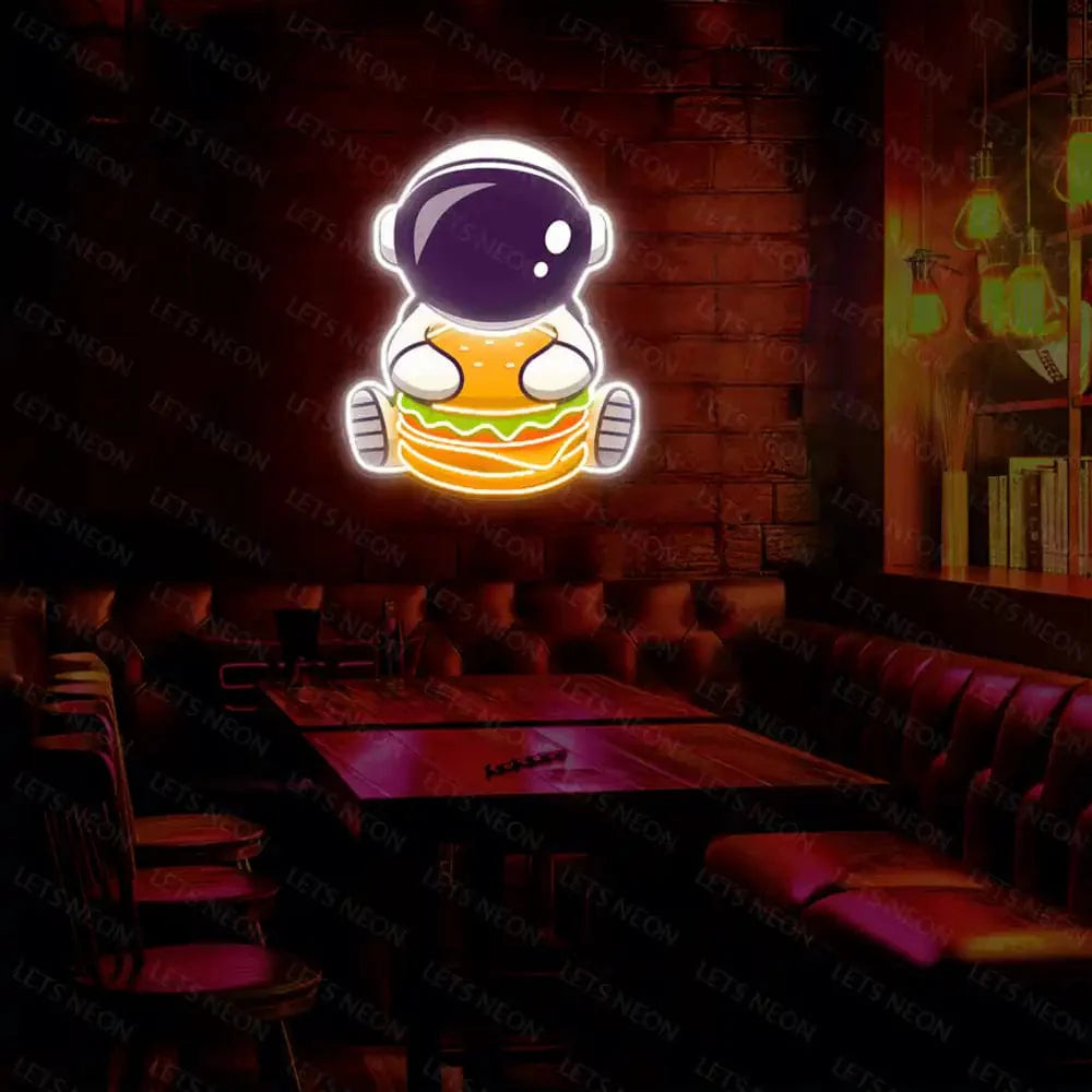 Astronaut Eating Burger UV Neon Sign Lets Neon