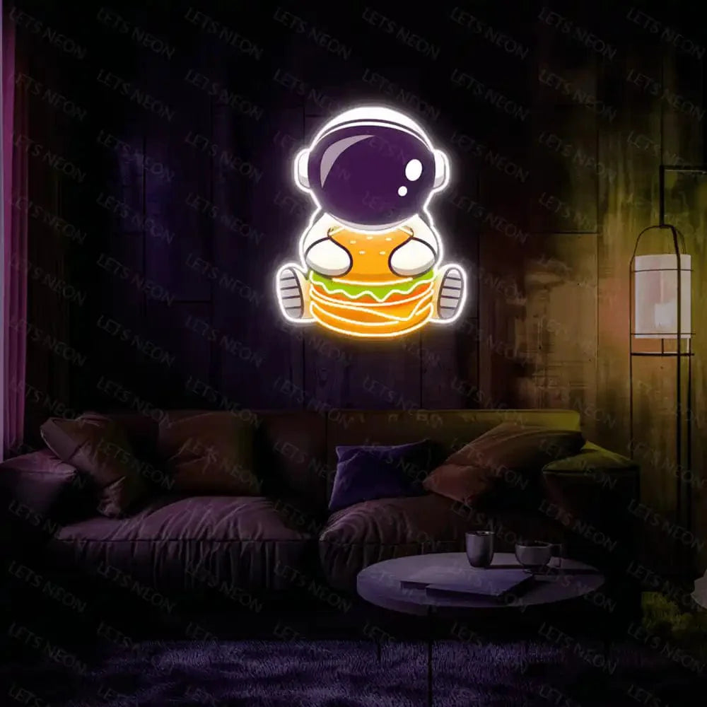 Astronaut Eating Burger UV Neon Sign Lets Neon