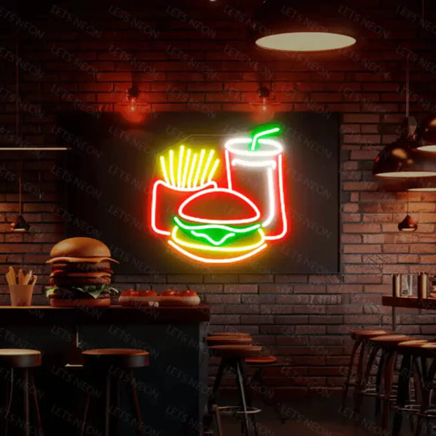 Fries, Burger, and Drink Neon Sign Lets Neon