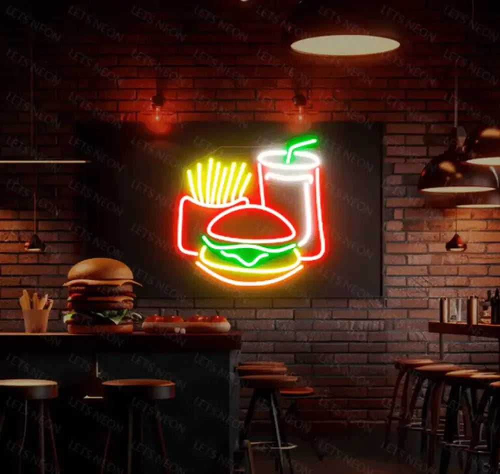 Fries, Burger, and Drink Neon Sign Lets Neon