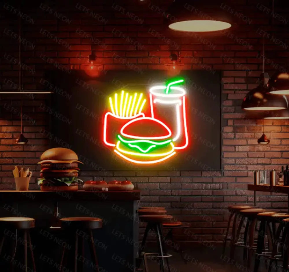 Fries, Burger, and Drink Neon Sign Lets Neon