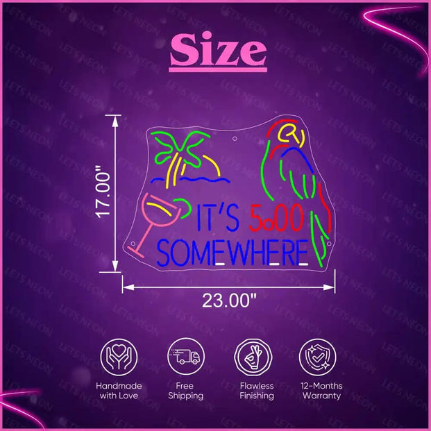 It's 5 O'clock Somewhere Neon Sign Lets Neon