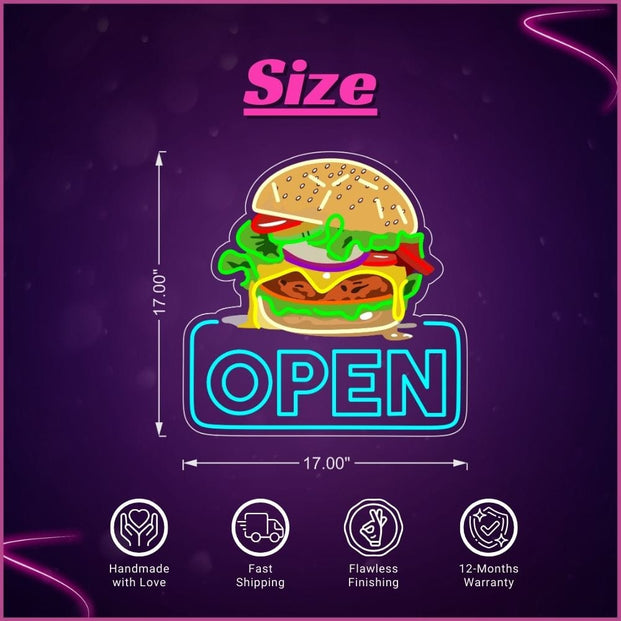 Burger Open Neon Sign Lets Neon