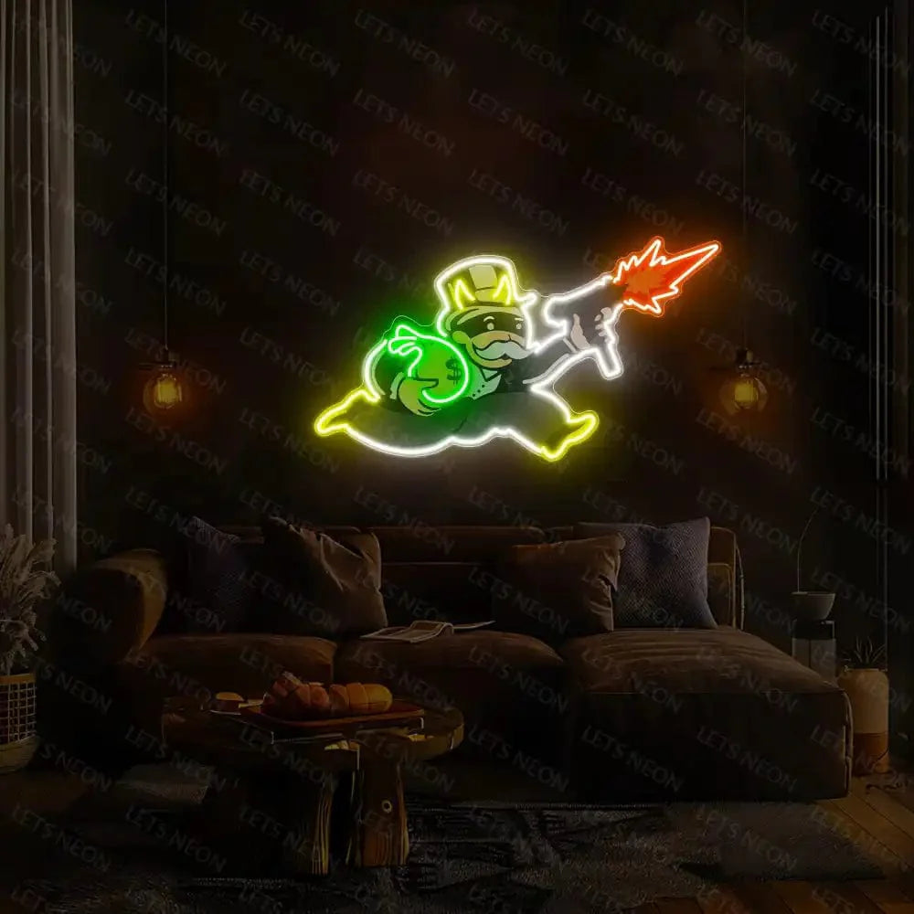 Monopoly Man Running with Money UV Neon Sign Lets Neon