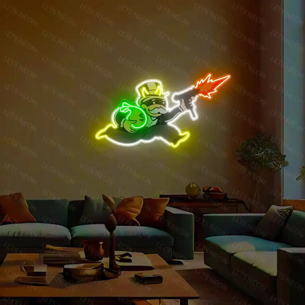 Monopoly Man Running with Money UV Neon Sign Lets Neon
