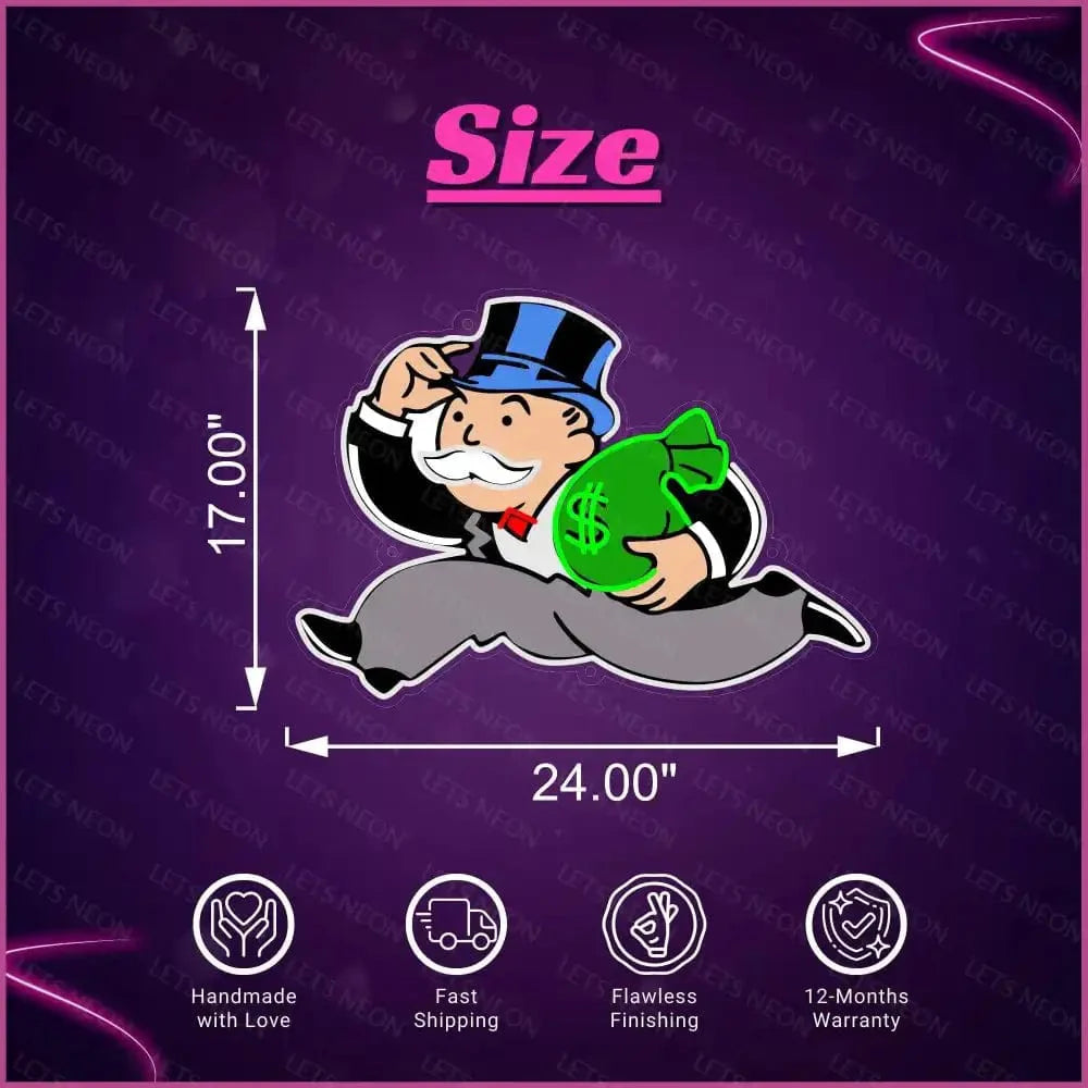 Monopoly Man with Money UV Neon Sign Lets Neon
