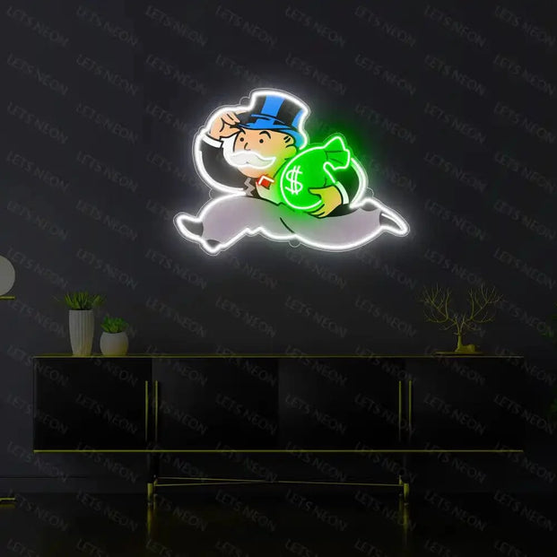 Monopoly Man with Money UV Neon Sign Lets Neon