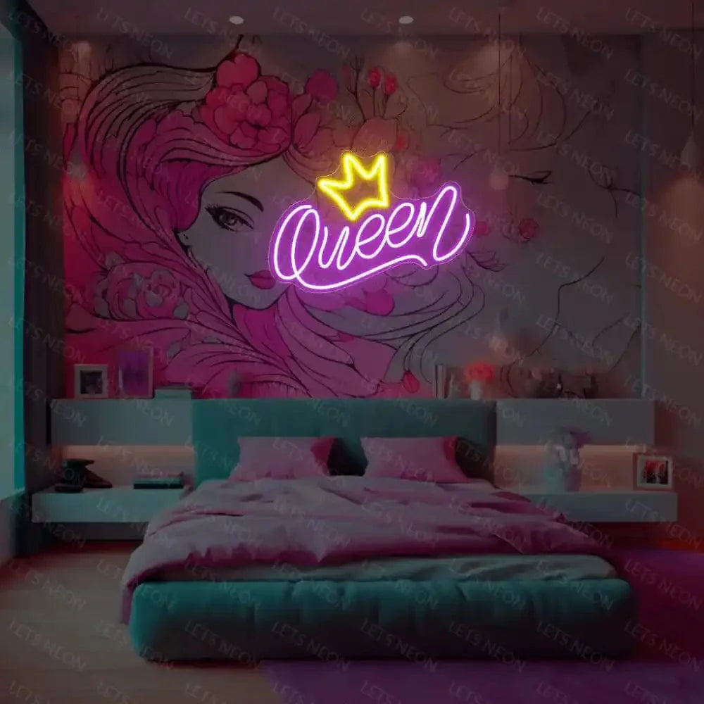Queen With Crown Neon Sign | Enhance Your Space Decor Lets Neon
