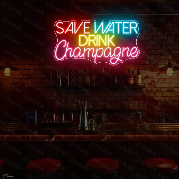 Save Water Drink Champagne Neon Sign Lets Neon