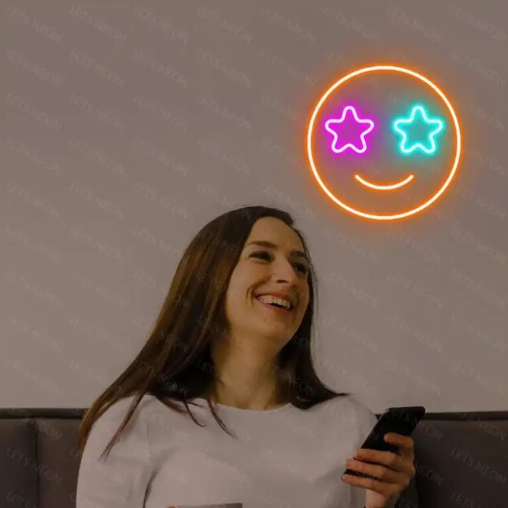 Smiley Face Neon Sign - Spread Joy with Vibrant LED Light! Lets Neon
