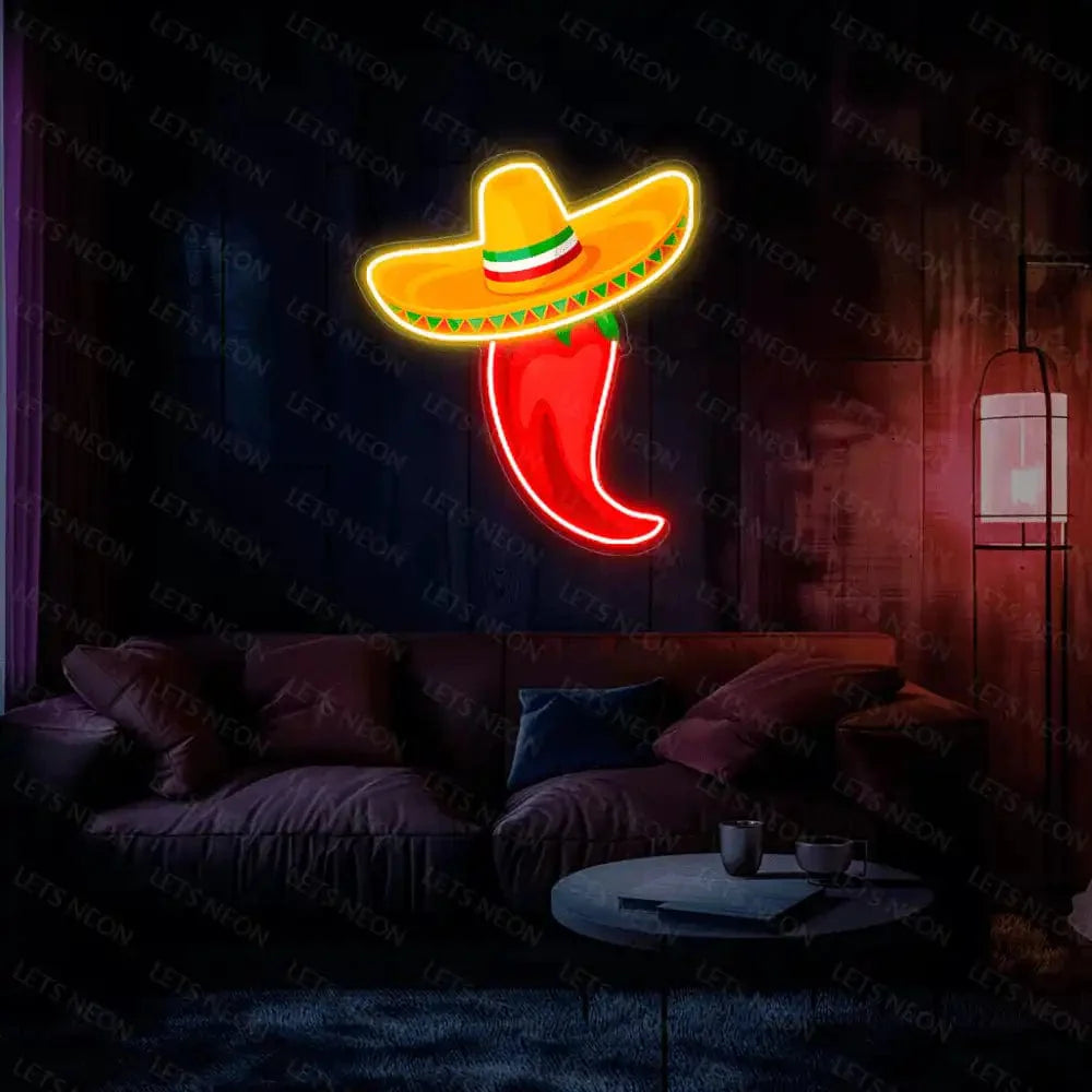 Sombrero Red Chilli UV Neon Sign Lets Neon