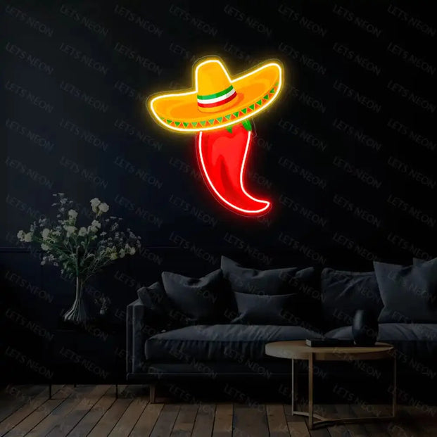 Sombrero Red Chilli UV Neon Sign Lets Neon