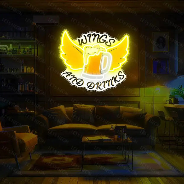 Wings and Drinks UV Neon Sign Lets Neon