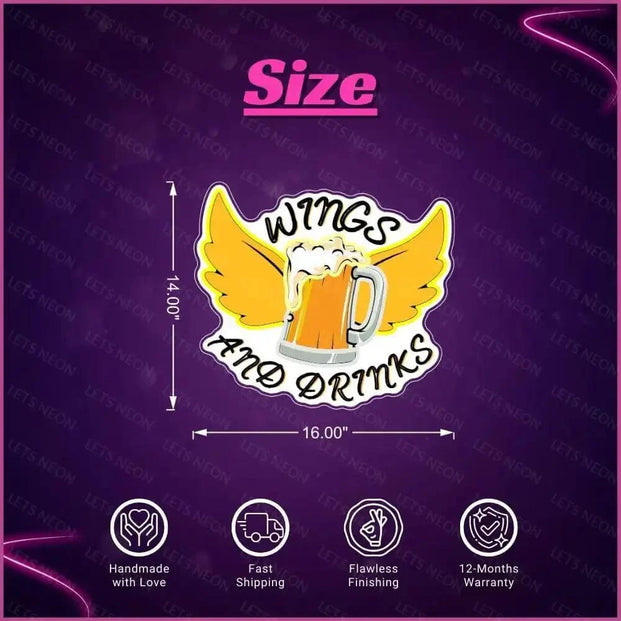 Wings and Drinks UV Neon Sign Lets Neon